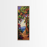 Coastal Trail,Trees,Escape — Framed Canvas Print, tropical coastal decor, beachside nature wall art, entryway or hallway boho painting