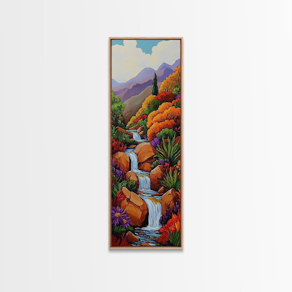 Waterfall Garden, Autumn Colors, Mountain Landscape Art, Framed Canvas Print, Nature Scene Wall Decor, Cozy Living Room Accent