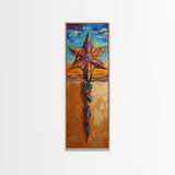 Star Cross, Colorful Sky, Spiritual Folk Symbol, Framed Canvas Print, Southwestern Wall Art, Vibrant Entryway Decor, Festive Religious Art