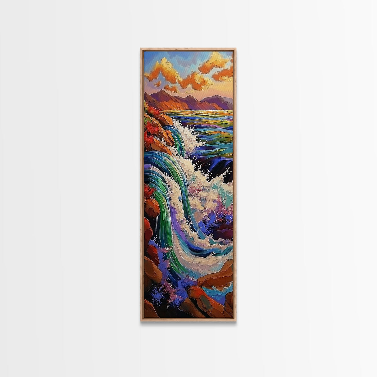 Waterfall River, Nature, Flow, Framed Canvas Print, Bold Landscape Wall Art, Nature Inspired Decor, Bathroom or Office Accent Art