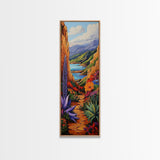 Colorful Desert, Garden, Pathway, Framed Canvas Print, boho art, hallway wall decor, vibrant landscape painting, cactus desert art