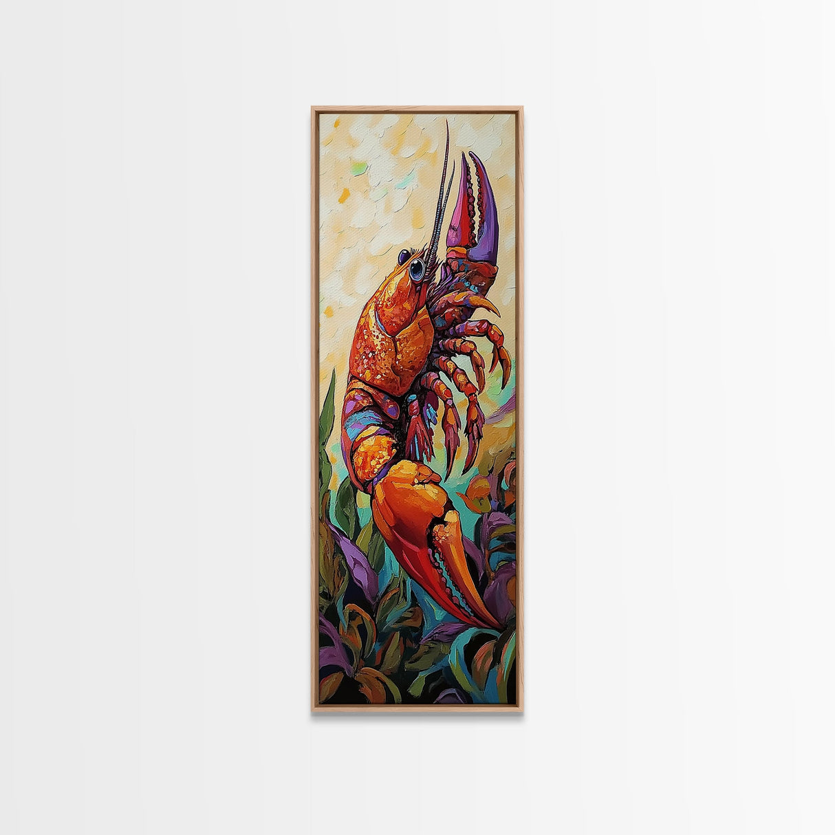 Lobster, Vibrant, Bold, Sea, Framed Canvas Print, seafood kitchen art, tropical home decor, coastal dining room, whimsical ocean painting