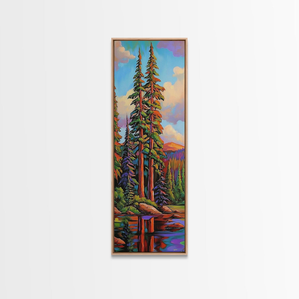 Pines Forest, Reflections Tranquil, Canvas Print, Serene forest lake painting, pine tree wall art, cabin living room decor, landscape piece