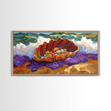 Shell Ocean, Jewel, Framed Canvas Print, Whimsical Ocean Shell Painting, Colorful Sea Treasure Wall Art, Nursery Decor