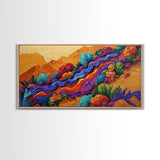 Mountains Flowers, Layers, Texture, Canvas Print, colorful impasto abstract mountain scene, modern art piece, textured fall wall decor
