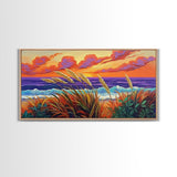 Ocean Sunset, Dunes, Seagrass, Canvas Print beach landscape wall decor, coastal art, vibrant sunset painting, tropical boho home decor