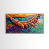 Hammock, Relax, Tropical, Sunset, Framed Canvas Print, Vibrant tropical vibes, beachy boho wall art, bedroom or sunroom decor