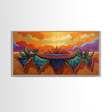 Sunrise Desert, Bloom, Canvas Print, Vibrant desert sunrise painting, boho southwestern art, Bedroom Wall Art, botanical decor