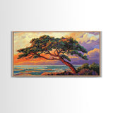 Tree Coast, Storm, Drama, Framed Canvas Print ocean pine tree artwork, landscape wall decor, moody nature art, living room accent