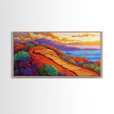 Pathway Mountain, Trail, Sunset, Framed Canvas Print adventure lovers gift, hiking trail art, colorful landscape wall decor