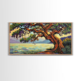 Twisted Tree, Lakeside Sunset, Majestic Oak, Canvas Print, Nature Wall Art, Living Room or Office Decor, Scenic Landscape Painting