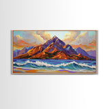 Ocean Peak, Island Sunrise, Vibrant Mountain, Framed Canvas Print, Bold Coastal Art, Beach House Wall Decor, Sunset Vibes