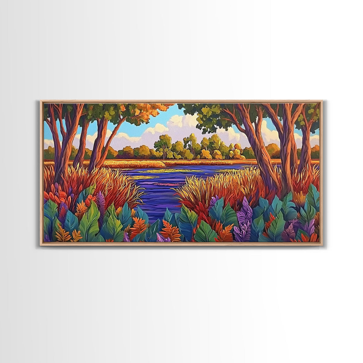 Autumn River, Landscape, Tranquil, Framed Canvas Print, fall river landscape, Entryway Wall Art, autumn colors, nature decor