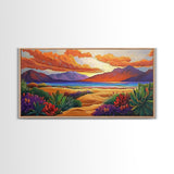 Sunset Desert, Mountains, Canvas Print, Vibrant desert landscape art with sunset sky and mountains, perfect Living Room Wall Art