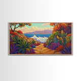 Ocean Path, Sunset, Nature, Canvas Print vibrant coastal wall art, autumn cactus decor, tropical landscape painting, entryway art