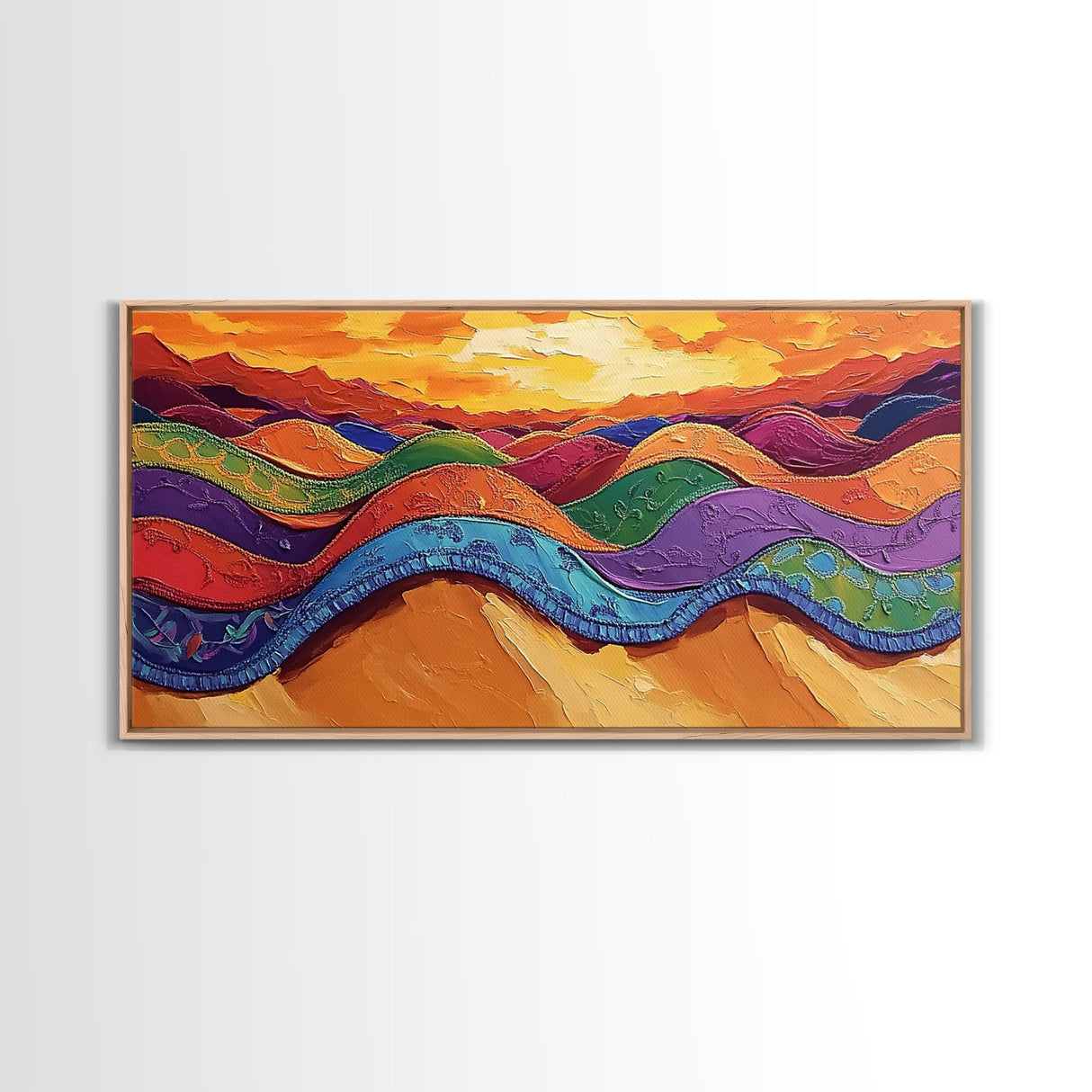 Desert Hills, Color Layers, Sunset Sky, Canvas Print, Boho Abstract Wall Art, Eclectic Bedroom Print, Vibrant Hallway Decor