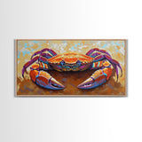 Crab Beach, Bold, Colorful, Coastal Sea Life Framed Canvas Print, Bathroom Wall Art, Nautical Art, Beach House Decor, Ocean Art