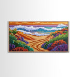 Sunset, Ocean, Trail, Beach, Coastal Sunset Pathway Framed Canvas Print, Bedroom Wall Art, Vibrant Seaside Landscape, Bold Color Decor
