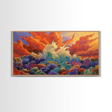 Waves Sunset, Abstract, Framed Canvas Print, Bold Ocean Explosion Art, Colorful Modern Wall Decor, Coastal Vibe Art Piece
