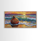Buoy Shoreline, Sunset, Surf, Sunset Ocean Buoy Canvas Print, Coastal Wall Art, Nautical Theme Living Room, Bold Beach House Fall Decor