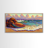 Conchas Beach, Sunset, Waves, Canvas Print, Mexican sweet bread art, kitchen wall decor, colorful bakery art, beach wall painting