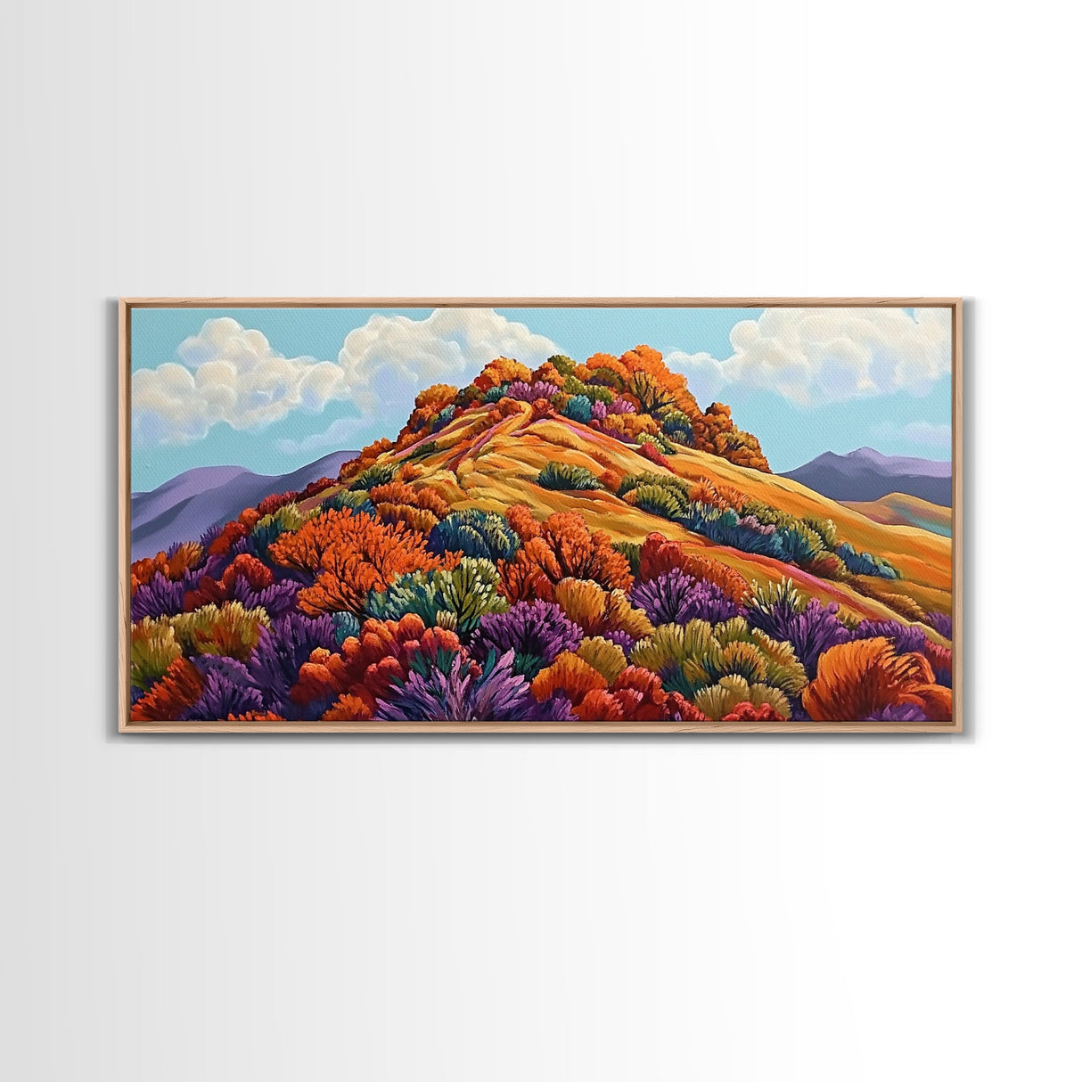 Autumn Hill, Landscape, Framed Canvas Print, Colorful Fall Mountain Scene, Cozy Autumn Wall Decor, Rustic Living Room Art