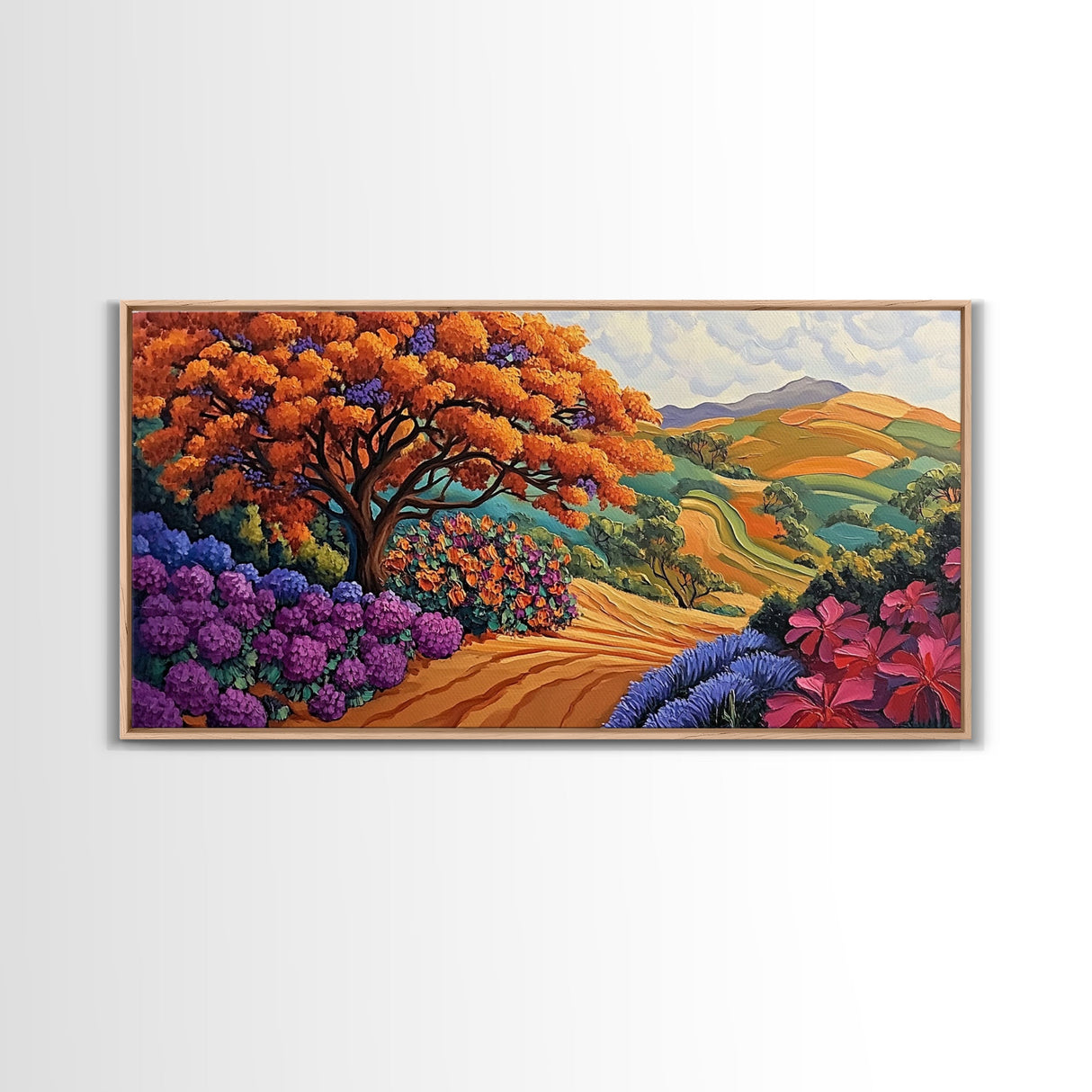 Tree Autumn, Hillside, Fields, Autumn hillside landscape, Framed Canvas Print, Fall Decor, Nature Inspired Wall Art, Living Room Art