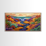 Waterfall, Canyon, Nature, Ocean, Framed Canvas Print, Boho wall art, nature landscape art, vibrant waterfall decor, bathroom wall art