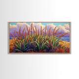 Wheat Grasses, Coastal, Sunrise, Canvas Print rustic boho kitchen wall art, country field beach decor, nature inspired autumn artwork