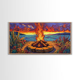 Campfire Desert, Sunset, Fiery Skies, bold landscape Canvas Print, autumn outdoor art, cozy rustic living room wall décor