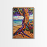 Tree Shore, Coastal, Vibrant, Canvas Print, Bold beach tree painting, tropical landscape art, Living Room or Beach House Wall Decor