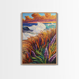Waves Cliff, Paradise, Splash, Framed Canvas Print, Tropical beach wall art, ocean wave painting, coastal home décor, island vibes
