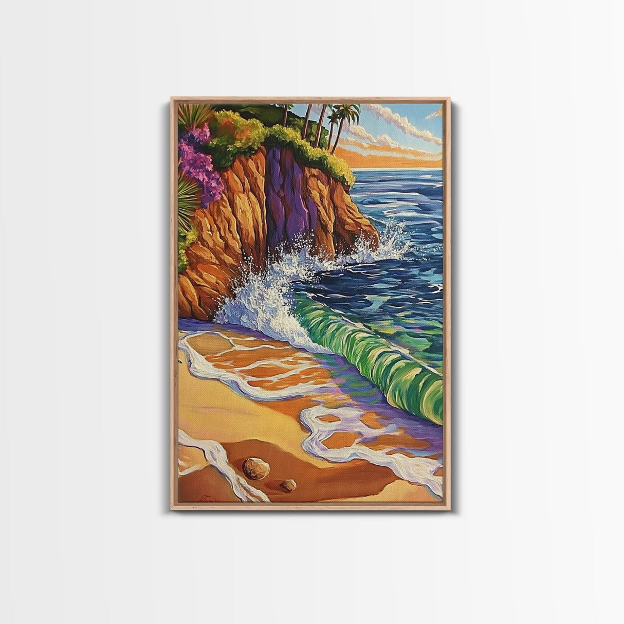 Coastal Sunset, Waves, Color, Canvas Print, Vibrant seascape art, beach house wall décor, boho ocean scene, bathroom wall art