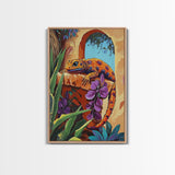 Gecko Tropical, Garden, Framed Canvas Print, Colorful Lizard Art, Desert Wall Decor, Nature Inspired Boho Art, Bathroom art,  Patio Wall Art