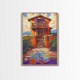 Adobe Desert, House, Framed Canvas Print, Rustic Southwest Wall Art, Earth Tone Adobe Home Decor, Boho Fall Art, Entryway Statement Piece