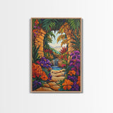 Archway Jungle, Waterfall, Framed Canvas Print, Exotic Tropical Wall Art, Bold Jungle Landscape Decor, Entryway art, Bathroom Wall Art