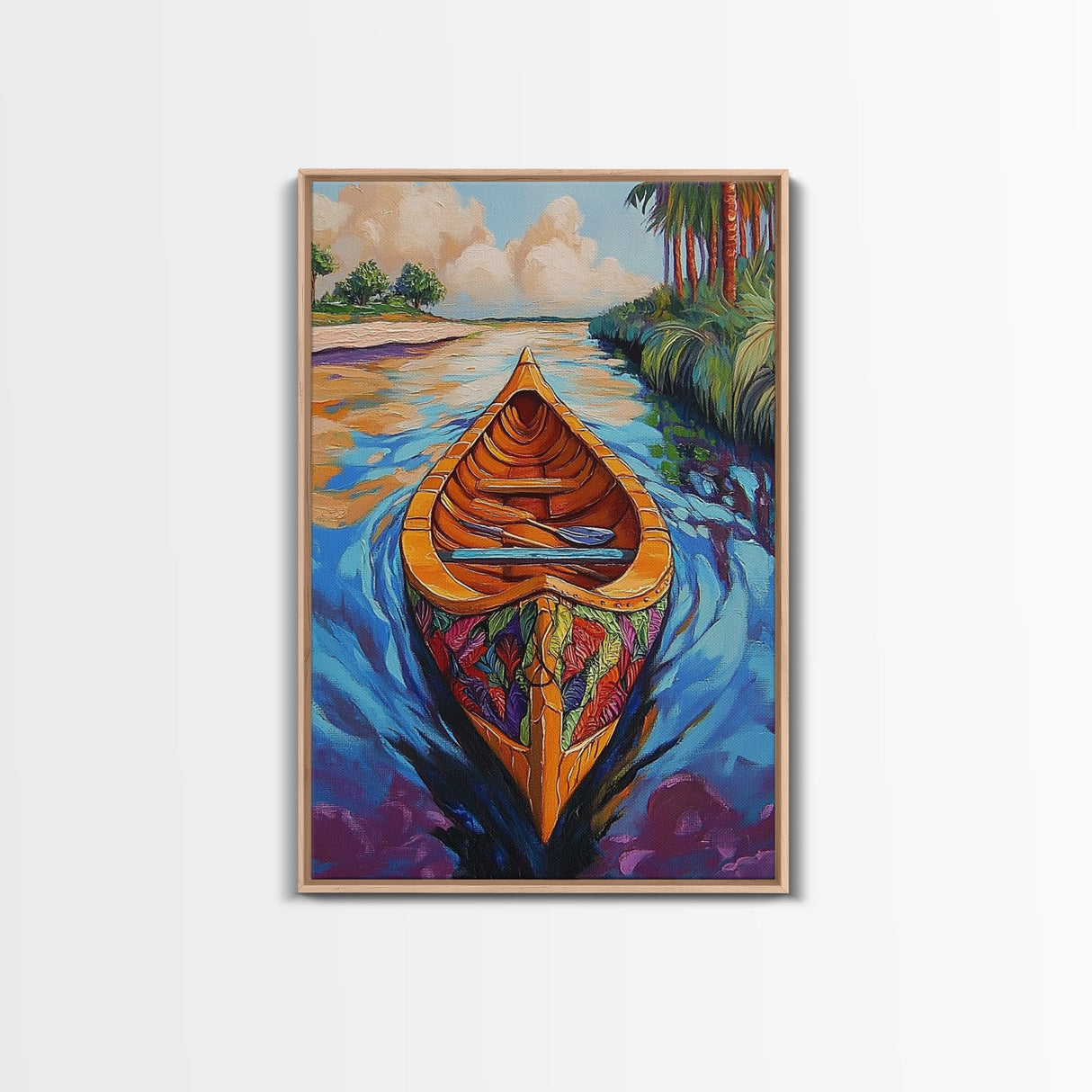 Boat Jungle, Paddle, Colorful Canvas Print, Adventure Nursery Wall Art, Tropical Nature Decor, Bright Travel Inspired Painting