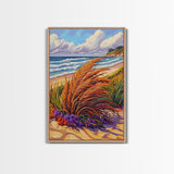 Ocean Dune, Grass, Coastal Beach Landscape Wall Decor, Nature Lover Gift, Living Room Wall Art, Boho Style Framed Canvas Print