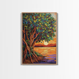 Sunset Tree, Roots, Mangrove Tree Wall Art, Spiritual Nature Decor, Zen Meditation Room Accent, Framed Canvas Print