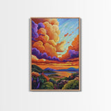 Sunset Sky, Coastal View, Vibrant Nature, Canvas Print, Landscape wall art, boho art, colorful sky painting, Living Room Wall Art