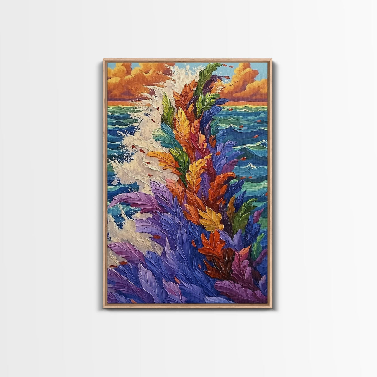 Ocean Feathers, Splash Art, Bright Abstract, Color Burst, Framed Canvas Print, Living Room Wall Art, modern tropical art, bold color