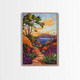 Mountain Path, Sunset Horizon, Autumn Landscape Wall Art, Canvas Print, Living Room Accent, Vibrant Fall Nature Scene, Outdoor Inspired Decor
