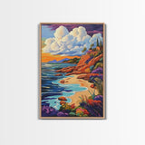 Sunset Beach, Colorful Coastline, Ocean Landscape, Canvas Print, Fall Home Decor, Living Room Wall Art, Dreamy Seaside Painting