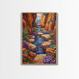 Desert Oasis, Wildflower Stream, Canyon Art, Boho Decor, Eclectic Home Style, Kitchen Wall Art, Canvas Print, Colorful Nature Painting