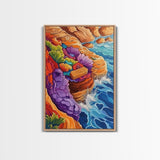 Ocean Cliffs, Colorful Reef, Coastal Abstract, Vibrant Seaside Art, Bathroom Wall Art, Nautical Decor, Canvas Print, Bold Nature Painting