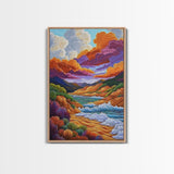 Dramatic Sky, Ocean Hills, Coastal Magic, Colorful Clouds, Framed Canvas Print, living room coastal decor, vibrant nature art, boho fall