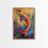Colorful Tropical Fish, Ocean Wall Art, Coastal Sea Life Painting, Framed Canvas Print, Underwater Theme, Bathroom Decor, Bold Nautical Style