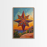 Colorful Starburst Sky, Sunset Mosaic Star Art, Vibrant Landscape Design, Canvas Print, Fall Living Room Decor, Boho Wall Accent