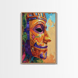 Tribal Mask Side, Exotic Face Wall Decor, Canvas Print, Cultural Art Style, Office Accent Art, Tiki Mask Inspired Home Wall Art