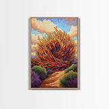 Desert Winds, Autumn Tumbleweed, Nature Path, Wild Colors, Framed Canvas Print, Entryway Wall Art, Fall Rustic Decor, Southwest Art